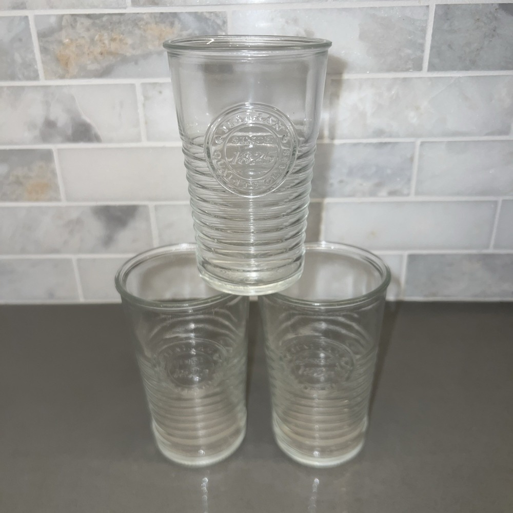 3 Bormioli Rocco Italian Glass Tumbler Ribbed 1825 Logo Vintage Italy